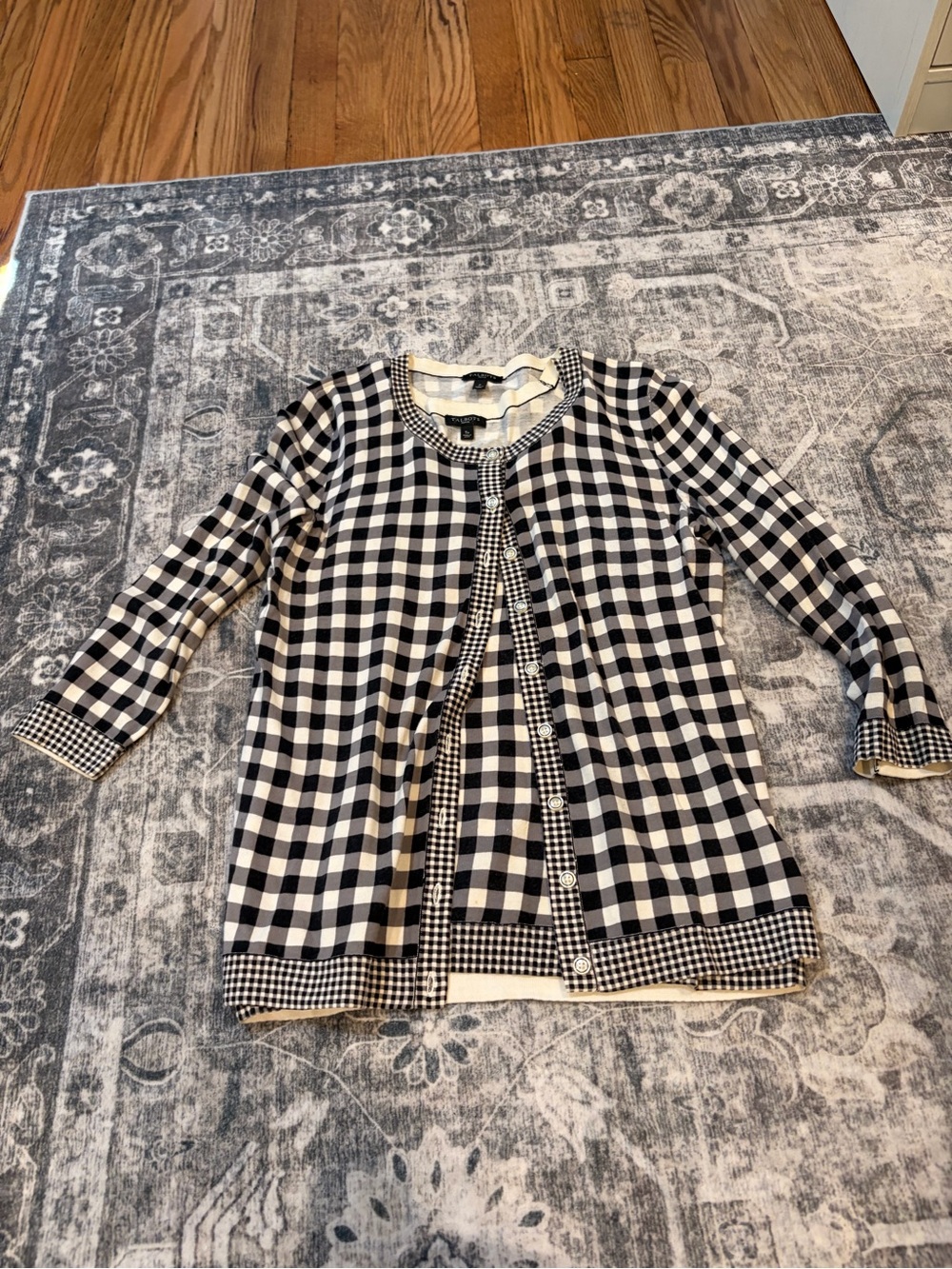 Talbots Black and White Gingham Cardigan Sweater with matching top
